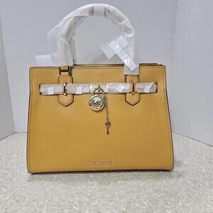 Michael Kors Hamilton Medium Leather Satchel In Golden Rod Color NWT